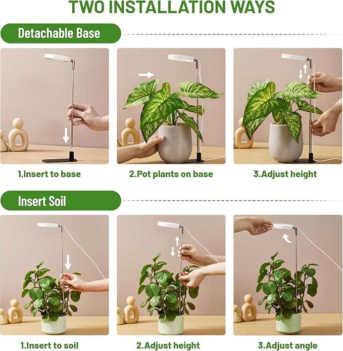 LBW Grow Lights for Indoor Plants, Full Spectrum Halo Grow Light with Base | 48 LEDs Plant Lamp for Small Plant, Base/Soil Stake, 7.8-26" Adjustable, 6/8/12/16H Timer, 3 Color Mode, 5 Brightness, 5 pack