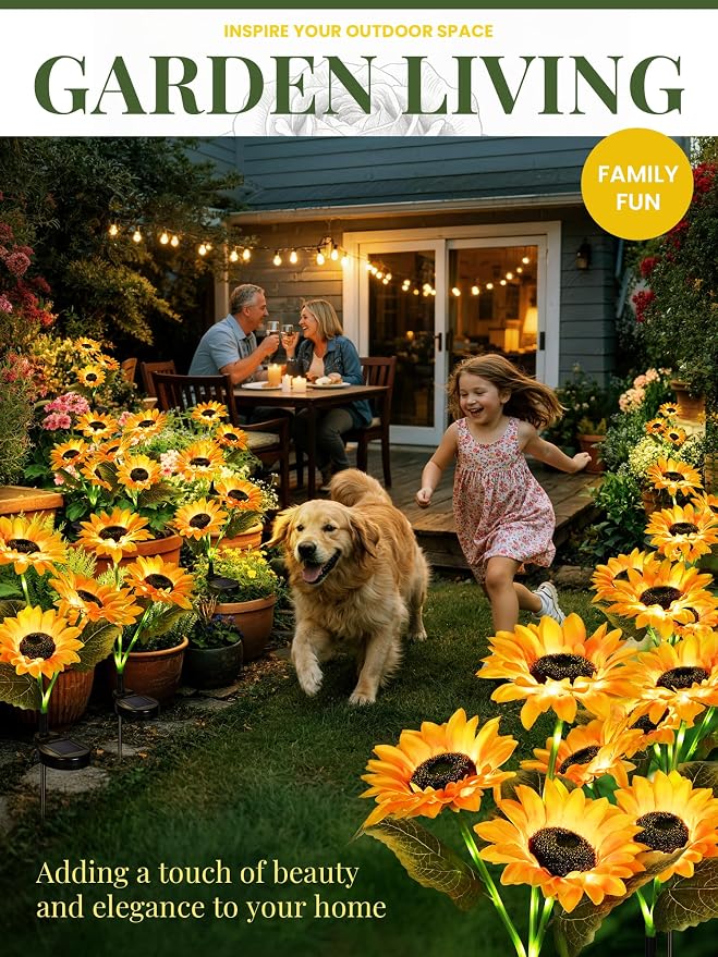 GIGALUMI Solar Sunflower Decor, 2 Pack LED Sunflower Gifts for Women | 3 Lighting Mode, Auto On/Off/Flash, Garden Decor, Waterproof Solar Garden Lightsoutdoor Outdoor Fall Decor for Patio, Yard
