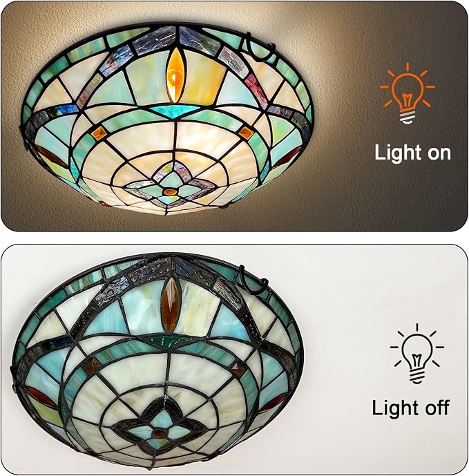 ARTZONE Tiffany Ceiling Lights, Stained Glass Ceiling Light 2-Lights 12 Inch Tiffany Flush Mount Ceiling Light for Bedroom Dining Living Room Entryway Foyer