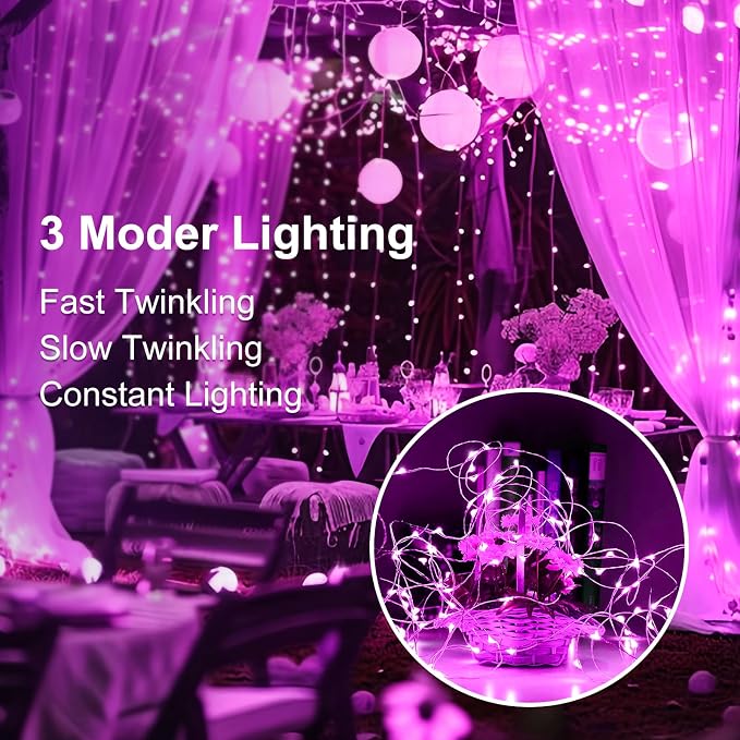 50 Pack Fairy Lights Battery Operated, 7ft 20 LED 3 Modes Speed Twinkle Mini String Lights Waterproof Silver Wire Firefly Starry Lights for Mason Jars Wedding Party Christmas Decorations