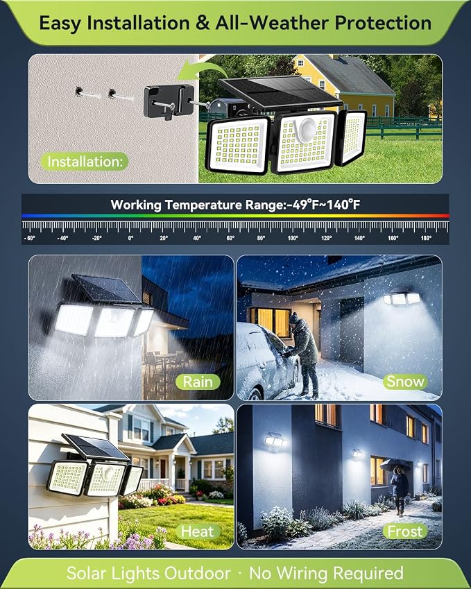 daphino 2500LM Solar Lights Outdoor with Motion Sensor,3 Head 270° Wide Angle Street Area Lights,IP65 Waterproof Security Lighting with 3 Modes(Remote,6 Pcs) | 270° Wide-Angle Street & Area Coverage, IP65 Waterproof Security Lighting, 3 Lighting Modes,...