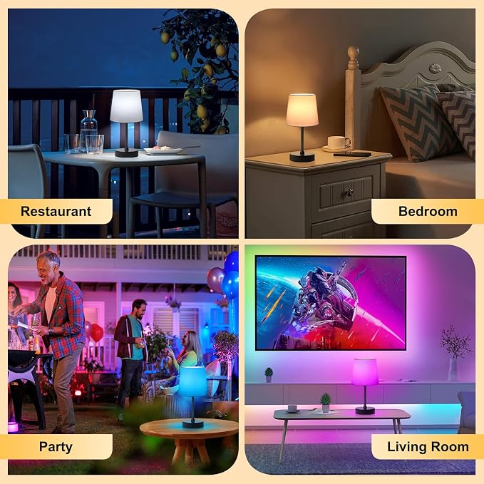 Wowag Small Cordless Table Lamp,5000mAh Rechargeable Battery Operated Desk Lamp,3 Colors & 7 RGB Stepless Dimmable, Portable Touch Wireless Lamp for Bedroom,Dining Table,Restaurant 2 Pack (White)
