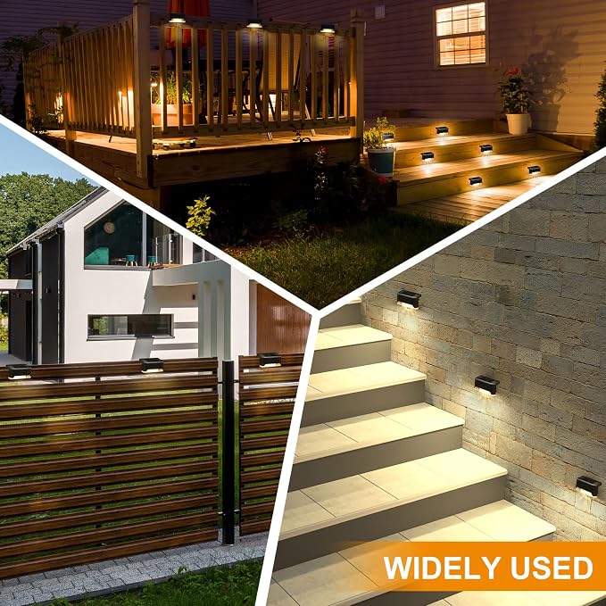 32 Pcs Solar Deck Lights Outdoor, Waterproof LED Solar Step Fence Lights for Stairs, Step, Railing, Patio, Driveway, Garden, Pathway and Yard (Black Shell Warm White Light)