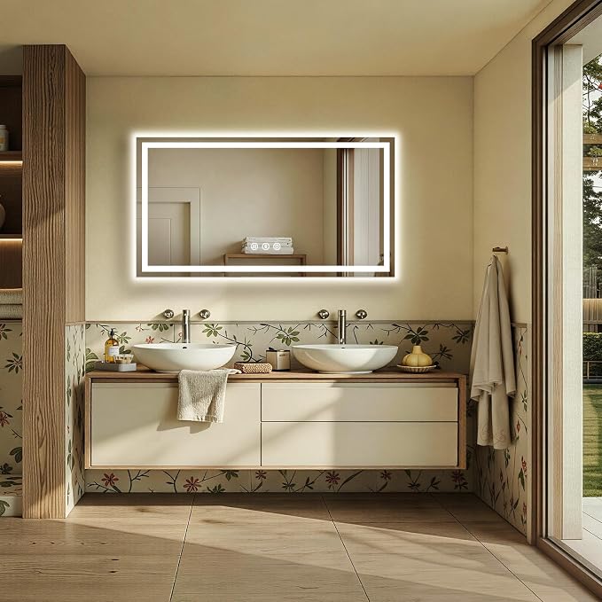 55x30 LED Bathroom Mirror with Anti-Fog, Backlit & Front Lit, Memory | Stepless Dimmable 3 Color CRI 95+ Shatterproof Tempered Glass ETL Listed for Safety Lighted Bathroom Vanity Mirror for Wall