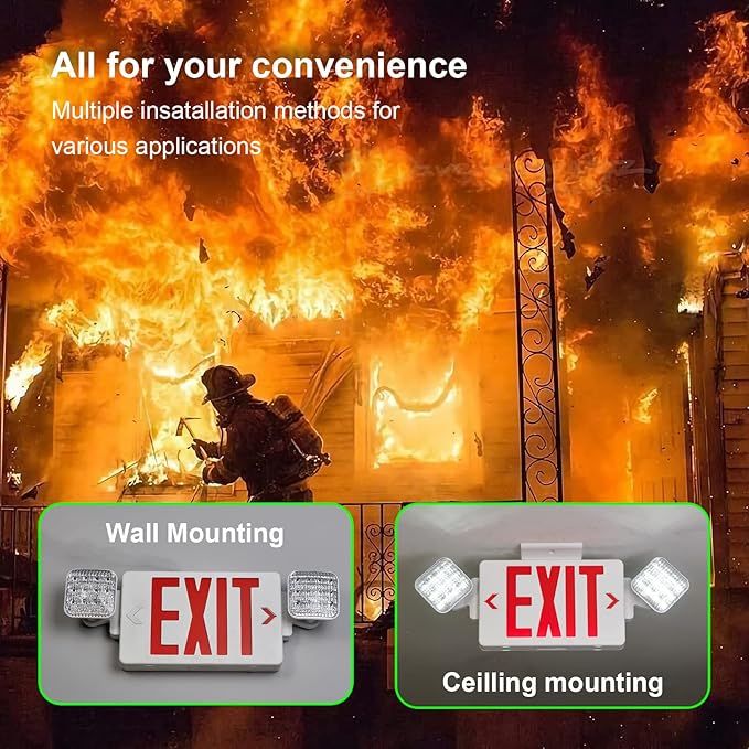 GZRUIYANG Exit Sign with Emergency Lights Red, LED Emergency Exit Light with Battery Backup, UL 924 Certified, AC 120/277V, Commercial Emergency Lights Combo for Business - 4 Pack
