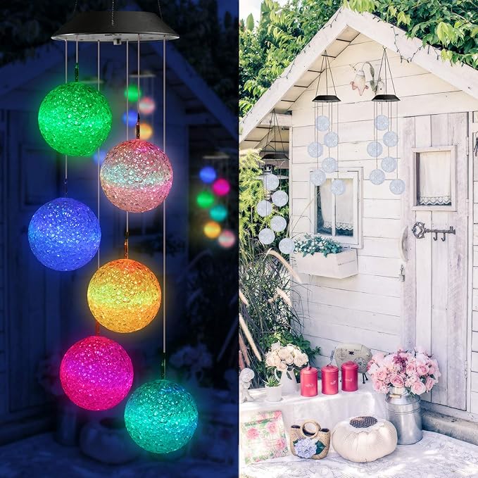 Toodour Solar Wind Chime, Color Changing Ball Wind Chimes Gifts for Mom | LED Decorative Mobile, Gifts for Grandma, Waterproof Outdoor Solar Lights for Garden Patio Party Yard Window Outdoor Decor