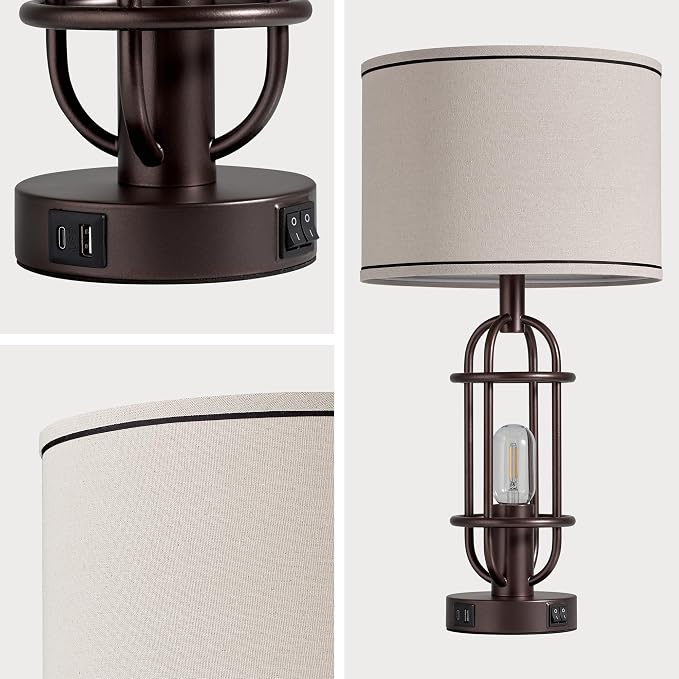 Reaketon Living Room Lamps Set of 2, 22.3" Farmhouse Table Lamp for Bedroom, Vintage Lamps for Night Stands with USB Ports, Oil Rubbed Bronze