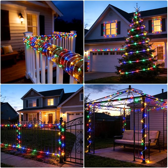 (New) 66FT 240 LED Rope Lights Outdoor, Waterproof LED String Lights with 8 Lighting Modes, Twinkle Tube Lights for Christmas, Garden, Patio, Party, Wedding, Bedroom Decorations (Multicolor)