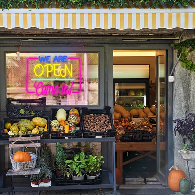 We Are Open Come In Neon Sign LED Open Light Sign for Business Decor | We Are Open Neon Light,Dimmable USB Powered,Open Signs for Store Front Cafe Bar Restaurant Decor,Easy to Hang