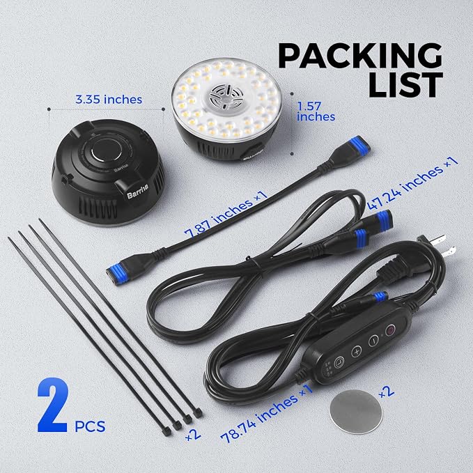 Barrina OG09 Puck Grow Light, 18W(2 x 9W), 5000K, Timer, 2 Packs, Black | Full Spectrum Plant Light for Indoor Plants, Magnetic & Linkable, 5 Levels Dimmable, Small Grow lamp, Perfect for Plant Shelf