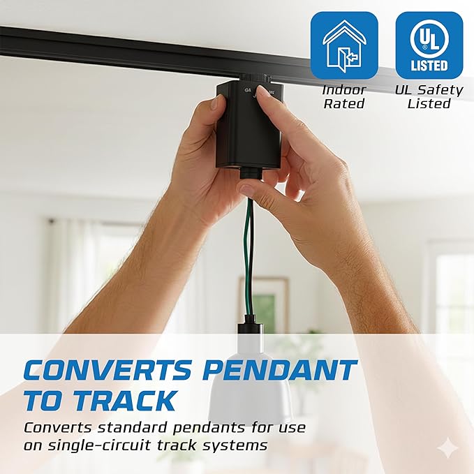 OHLECTRIC Stem Hung Pendant Track Adapter, Black (2-Pack) – for Single Circuit Track, 120V – Supports Indoor Dry Locations – Durable Plastic Construction with cULus Listing