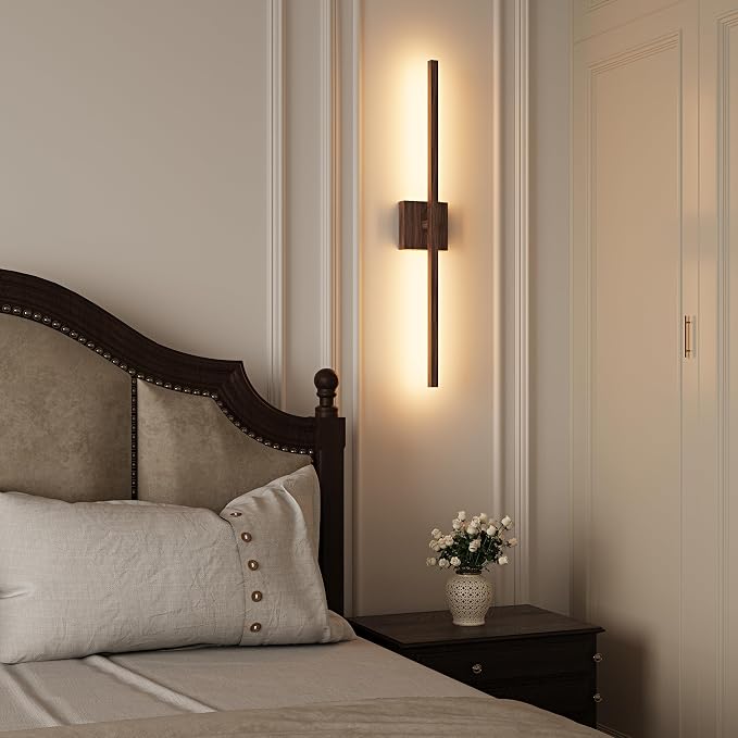 Rayogale Walnut Battery Operated Wall Sconce with Remote Control 40 Inch | 3000/4500/6000K Dimmable 8000mAh Wireless Rechargeable Wall Sconces Set of Two with Timer for Living Room, Bedroom, TV