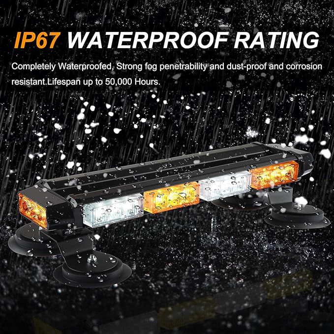 ASPL 16.8 Inch LED Strobe Flashing Light Bar, 26 Flashing Modes High Intensity Emergency Hazard Warning Beacon Lights with Magnetic Base for Car Trucks Trailer Roof Safety (Amber White Amber White)