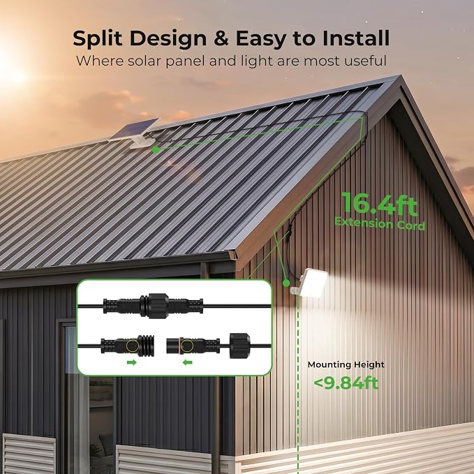nipify Solar Lights Outdoor,3 Modes Solar Flood Lights Outdoor with Remote Control,IP65 Waterproof Solar Security Lights, 16ft Cable Solar Motion Lights for Outside Yard Garage Garden Dusk to Dawn