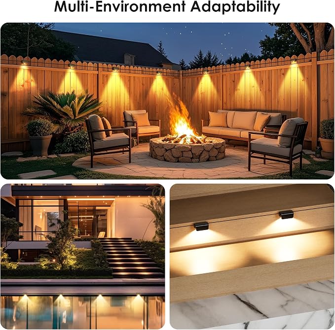 Fence Lights Outdoor, 10 Pack Deck Light with wire, Warm White Step Lights | IP65 Waterproof Outdoor for Stairs, Step, Wall, Yard, Porch, Garden, Patio, and Pathway