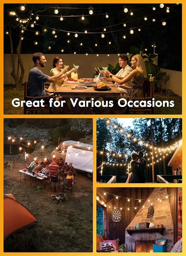 Brightown Outdoor String Lights, 58FT 25 Shatterproof LED Bulbs with Remote and Zip Ties, Waterproof Dimmable Patio Hanging Lamps for Porch, Balcony, Bistro, Cafe, Deck, Backyard