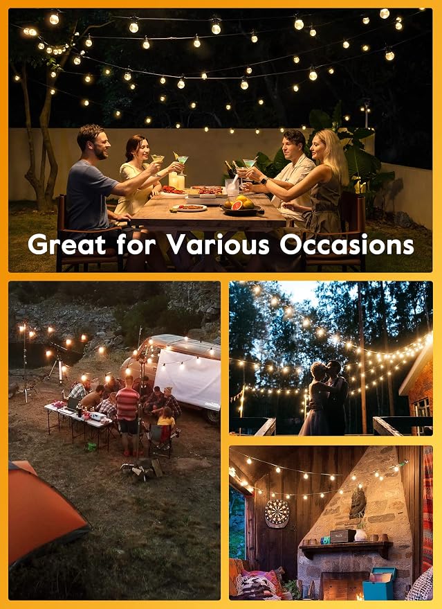 Brightown String Lights Outdoor 38Ft(28+10) with Remote Hooks and Clips, Patio String Lights for Outside with 17 Shatterproof Bulbs(2 Spare), Waterproof Dimmable Hanging Lights for Backyard Party Cafe