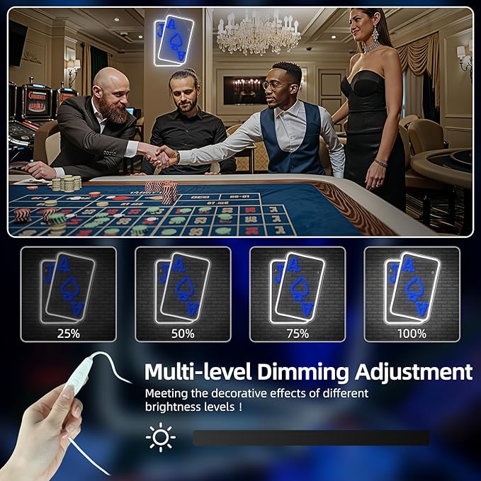 Gamerneon Playing Cards Neon Signs for Wall Decor Poker Teens Led Neon Light Blue White Usb Light Sign for Bedroom Casino Bar Hotel Play Room Birthday Party Decor