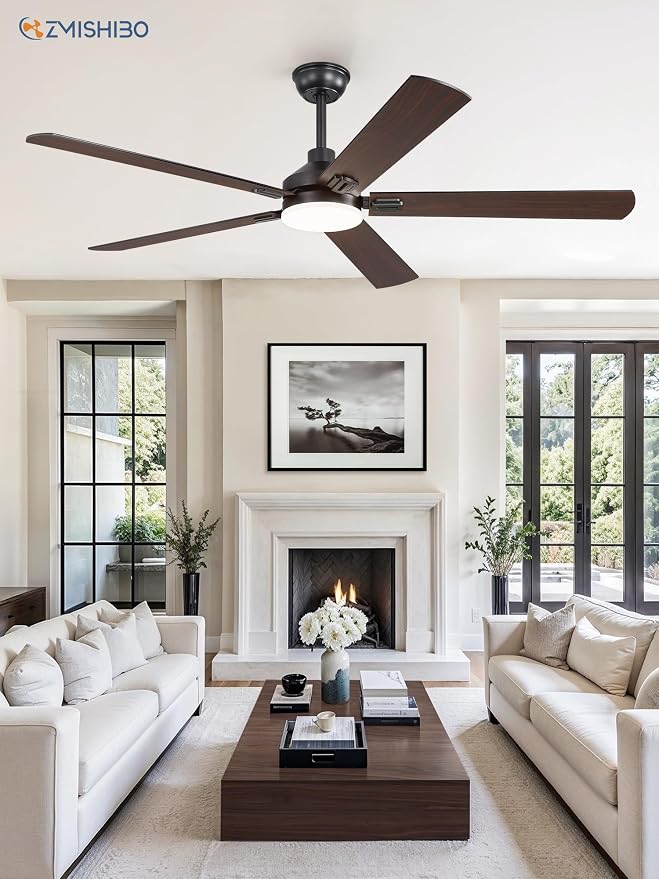 ZMISHIBO 60" Ceiling Fans with Lights and Remote, Black Modern for Indoor | Large Size, 3CCT, Downrod Mount, Farmhouse Dual Finish Blades, Quiet&Strong Motor, Memory Function for Bedroom, Living Room