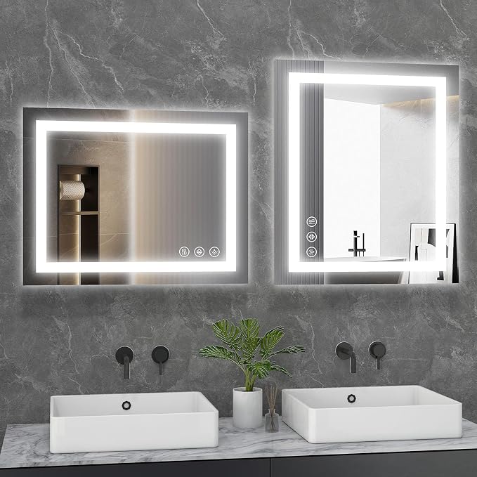 Sweetcrispy 24"x 32" Rectangle LED Bathroom Mirror,Front Light and Backlit, Adjustable Lights and Smart Memory Functionr - Enhanced Anti-Fog Feature, Pure White