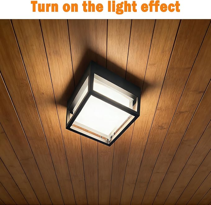 Outdoor Ceiling Light, IP65 Waterproof 6.3 inch Porch Lights Outdoo, 20W 3000K-6500K LED Square Exterior Wall Lamp for Patio Balcony Terrace, Flush Mount for Wall or Ceiling