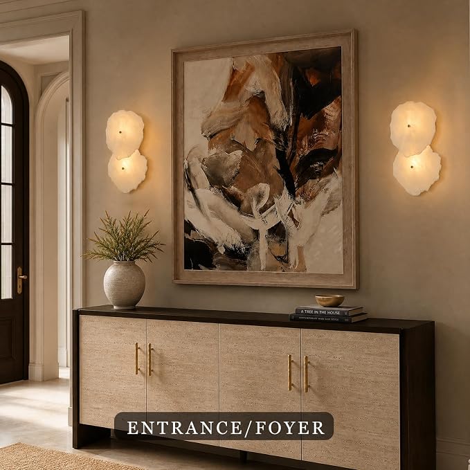 Alabaster Wall Sconce, 2-Light Natural Spanish Marble Wall Sconces, Brushed Gold Hardwired Indoor Wall Sconce with G9 Bulbs, Dimmable Irregular Modern Alabaster Light for Living Room, Bedroom(1 Pack)