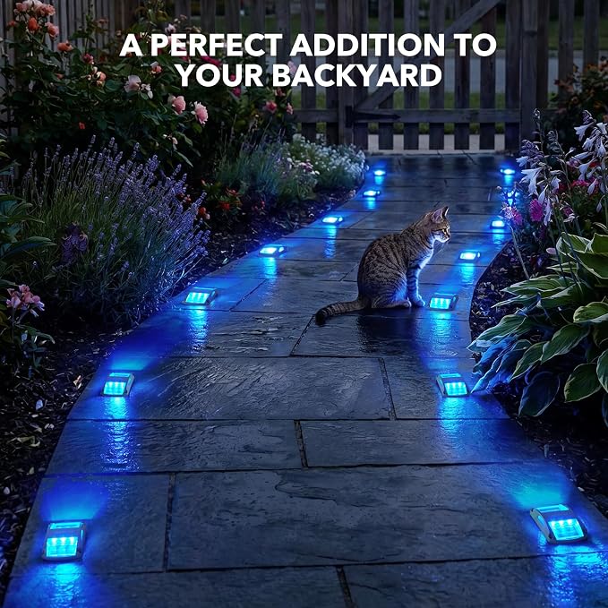 AGPTEK Solar Driveway Light 1 Pack, Outdoor Deck Dock Marine Waterproof | LED Solar Powered Driveway Marker Lights for Warning Step, Sidewalk, Pathway, Garden, Yard (Blue Light)