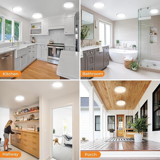 slochi 6 Pack LED Flush Mount Ceiling Light Fixture, 9 Inch Light Fixture, 3000K-4000K-6500K Round Flat Bedroom Lights, Closet Round Surface for Bathroom Laundry Bedroom Hallway