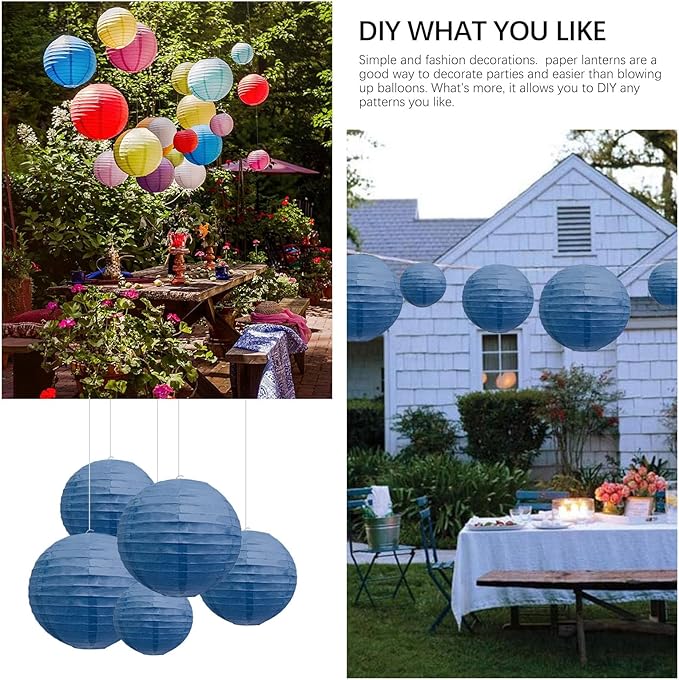 20Pcs Navy Blue Paper Lanterns for Parties, 6” 8” 10” 12” Chinese Asian Hanging Round Paper Lanterns for Birthday Wedding Halloween Christmas Home Decor Party Decor