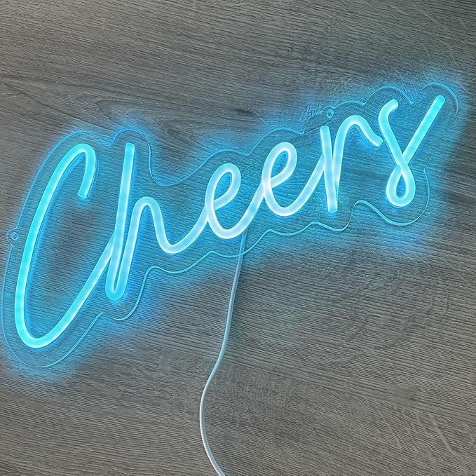 Cheers Neon Sign USB Powered with Dimmable Switch,LED Neon Light Sign for Wall Background Decor,Cheer Light Up Sign Neon for Bar Birthday Party Wedding 16.5 * 7in(Ice Blue)