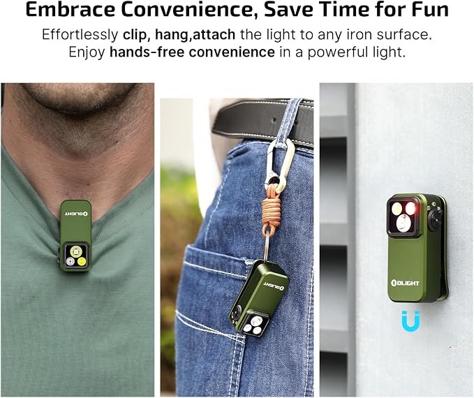 OLIGHT Oclip Pro Rechargeable EDC Clip-on Flashlight, OD Green | Red Light, 500 Lumens Floodlight, Spotlight, Pocket-Sized, USB-C Charging, Magnetic, for Work, Signaling, Outdoor or Home Use