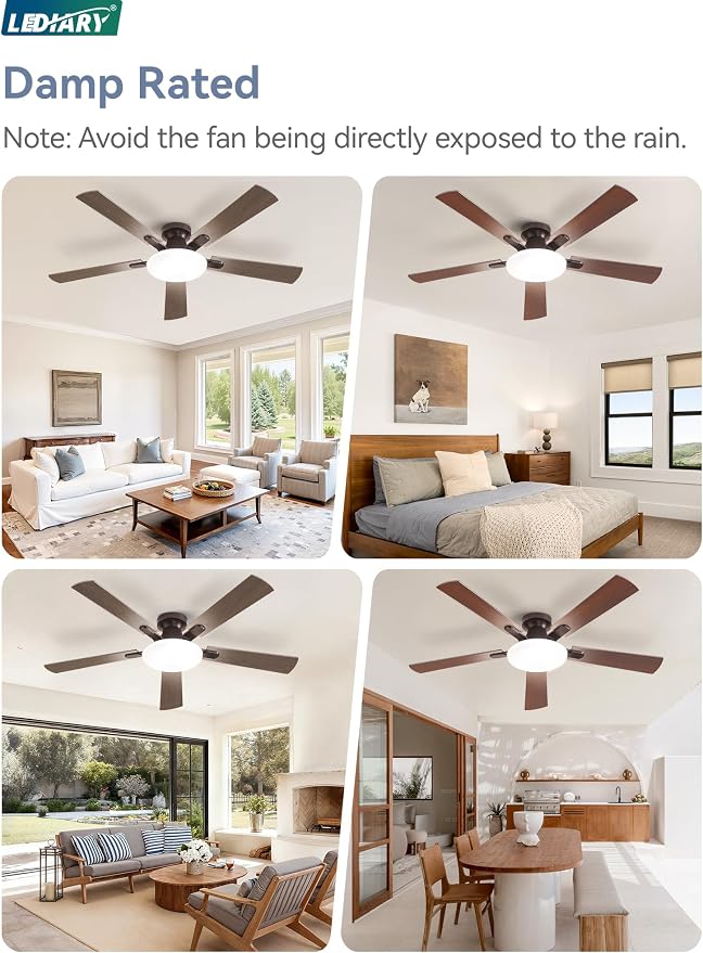 52 Inch Ceiling Fan with Lights and Remote, 30W 12" LED Panel Flush Mount Ceiling Fan, 6-Speed Quiet DC Motor Modern Low Profile Ceiling Fan with Reversible Blades for Bedroom, Living Room, Patio