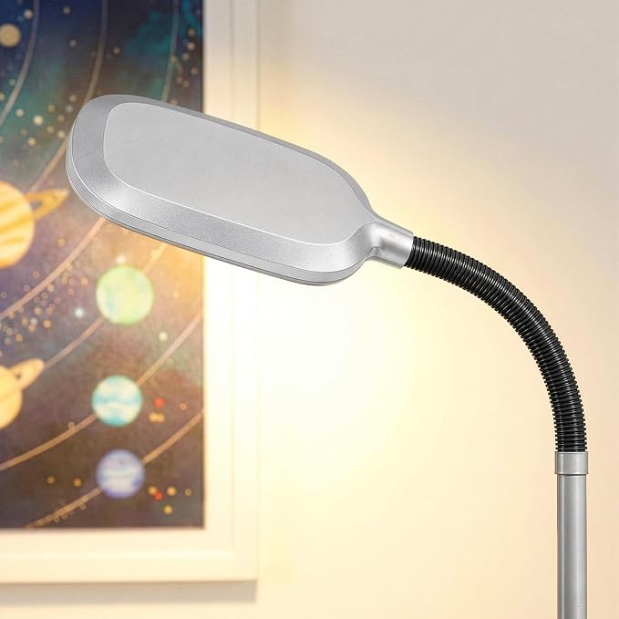 Brightech Litespan Titanium Silver LED Floor Reading Lamp, Energy Efficient, Adjustable Standing, 850-950 Lumens, 12W, 3-Year Warranty