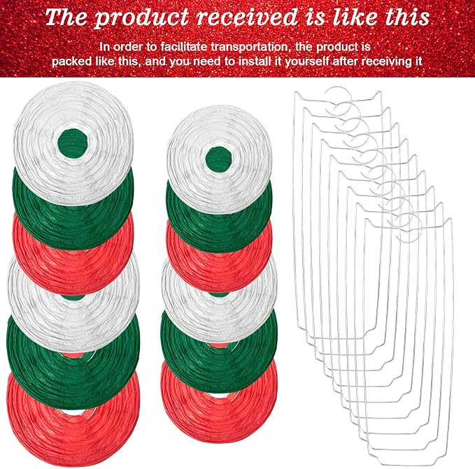Tenare 12 Pcs Traditional Round Paper Wedding Lantern 4 Size 4, 6, 8, 10 Inch Decorative Ball Hanging Chinese Japanese Paper Lantern for Birthday Party(Red, White, Green)