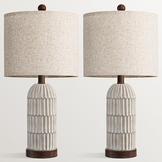 22" Bedside Table Lamps Set of 2, Farmhouse Lamp with USB,Dark Brown | Vintage Nightstand Lamp for Bedroom, Retro Design, Home decor for living Room, Nursery, Home Office, End Side table, Hallway