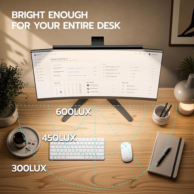 ARES WING Monitor Light Bar with Remote & Sedentary Alert, USB Desk Lamp | CCT Adjustable, 10-Level Dim LED Computer Light, Space Saving, Eye-Care Lightbar for Flat/Curved Monitor, Home Office Gaming