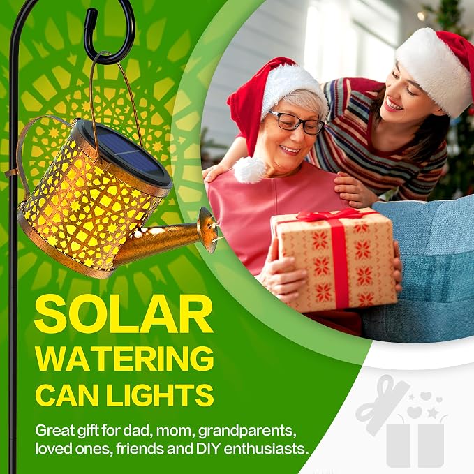Solar Watering Can Lights Waterproof Outdoor Decorative Garden Decor | Solar Lights Metal Hanging Lights for Outside Patio Pathway Yard Christmas Birthday Gardening Gifts