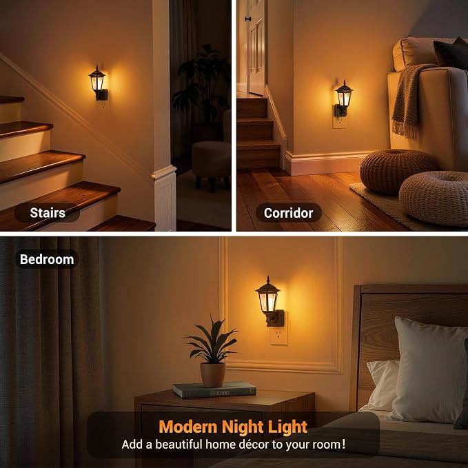 JandCase Night Lights Plug into Wall, 2000K Amber | Dusk to Dawn Sensor, 0-100LM Dimmable Industrial 180°Rotating Night Light for Bedroom, Bathroom, Living Room, Hallway