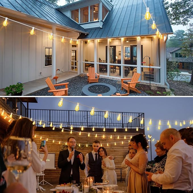 25FT LED Outdoor Patio String Lights, 10+1 Edison S11 Bulbs, White | Plug in, Dimmer not included, Dimmable, Waterproof, Shatterproof, Connectable Hanging Lights for Patio Wedding Outside Decor