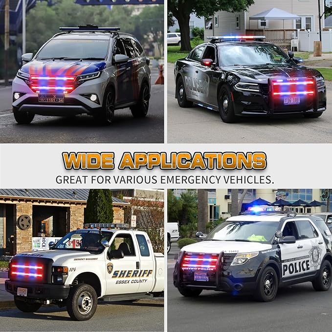XRIDONSEN 2PCS 30 inch Truck Grill Police Lights Strip 360 LED Red Blue Lights Flashing Warning Hazard Caution Safety Grille Emergency Strobe Light for Law Enforcement Vehicles Trucks Pickup Car
