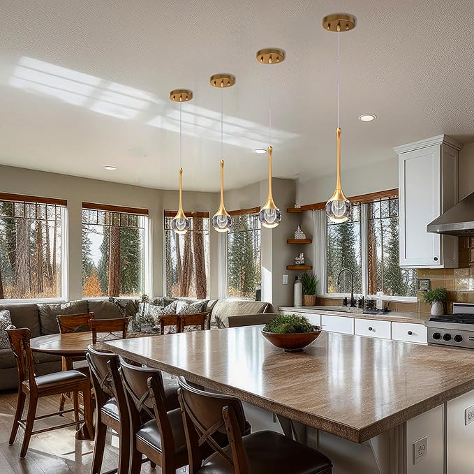 2-Pendant Lights Kitchen Island,Crystal Gold Globe LED Chandelier, Modern Dimmable Adjustable Height Hanging Light Fixture,Sloped Ceiling,Bedroom,Dining Room