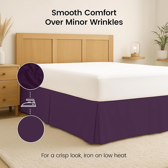 Queen Bed Skirt, Hides Under-Bed Storage 16 Inch Drop, Pleated, Purple | Easy Fit Design, Shrinkage & Fade Resistant, Hotel Style, Microfiber Durable Fabric, Machine Washable