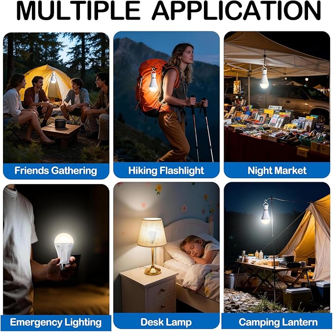 Rechargeable LED Light Bulbs,Emergency Light Bulbs for Power Outage,A19 E26 9W 3000K Warm 6 Pack Battery Operated Light Bulb for Home Lamps,Outdoor Activity,Hurricane,Blizzard,Camping