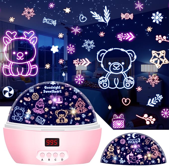 MOKOQI Kid Unicorn Night Light for Girls with Timer | Girl Night Lights Rotating Light Projector for Bedroom Christmas Birthday Gifts for 3-8 Year Old Girls