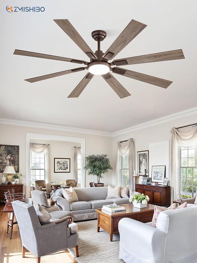 ZMISHIBO 62” Farmhouse Ceiling Fan with Light, Remote Control, Oil Bronze | High CFM Powerful Airflow, Quiet DC Motor, 24W 3 CCT LED, Indoor/Covered Outdoor, Dual-Finish, Damp Rated, Rustic