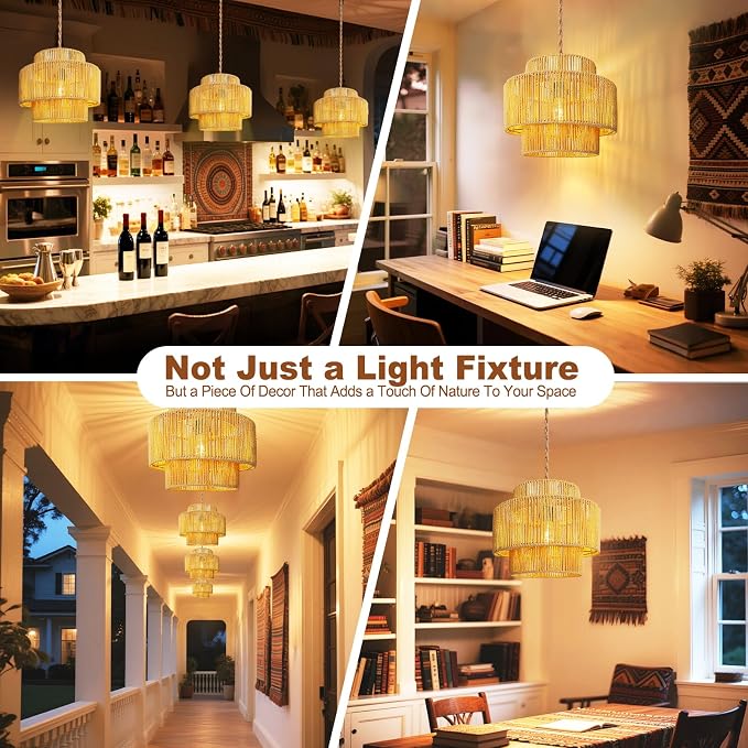 Maliralt Hanging Lamps Rattan Pendant Light - 16.4ft Plug in Cord Hanging Light Fixture Plug Into Wall Outlet Pendant Lighting with On Off Switch for Bedroom Living (Lantern Shade)