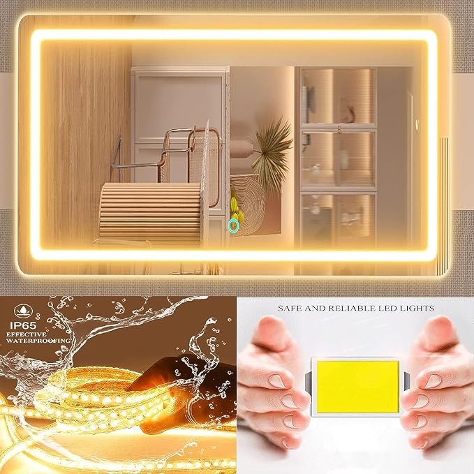 Gvnkvn Makeup Vanity Mirror with Lights 20" L x 26" W Large LED Makeup Mirror, Light up Mirror with 10X Magnification and USB Charging Port, Dimmable 3 Modes, Touch Screen Control Square Gold