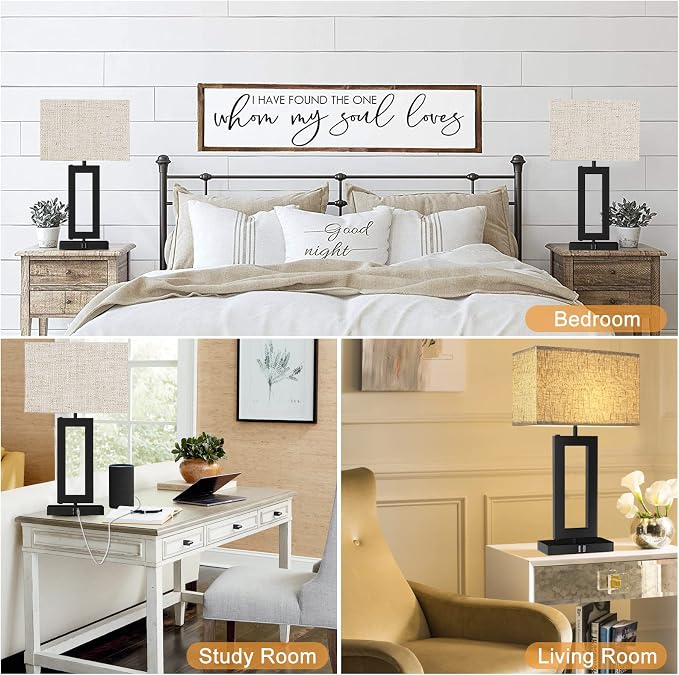 MoMyofdy Tall Table Lamps for Living Room Set of 2, Modern Bedside Lamps w. 2 USB Ports, 3-Way Dimmable Touch Control Nightstand Lamp Set w. Fabric Cream Shade for Bedroom End Table, 22 in