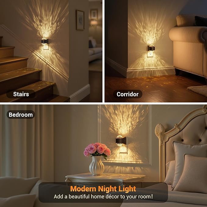 JandCase Night Lights Plug into Wall, Star Projector Night Light with 3000K Soft White, Automatic Galaxy Nightlight Plug in with Light Sensor for Bathroom Hallway Room Decor