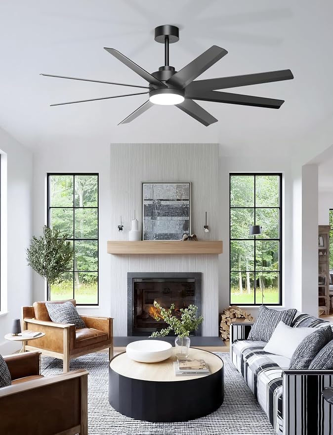 Ohniyou 60" Black Ceiling Fan with Light for Patio, Porch, Living Room | Remote/App Control, Quiet DC Motor, 3CCT Dimming, Modern Covered Outdoor Fan with 8 ABS Blades
